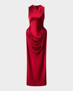 Genevieve Draped Cowl-Neck Satin Column Gown