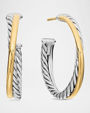 Crossover Hoop Earrings with 18K Gold in Silver, 5mm, 1"L