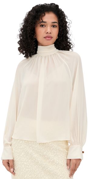 Vince Gathered Draped Neck Blouse Cream XL