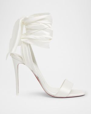 Red Sole Ribbon Ankle-Wrap Stiletto Sandals