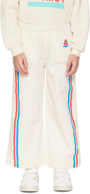 Bonmot Organic Kids Off-White Side Stripe Trousers