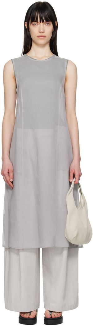 AMOMENTO Gray Sheer Midi Dress