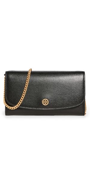 Tory Burch Robinson Chain Wallet Black One Size