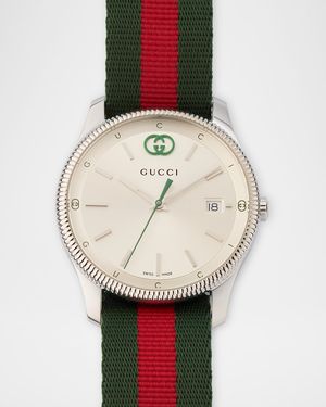 Men's G-Timeless Green and Red Nylon-Strap Watch, 38mm