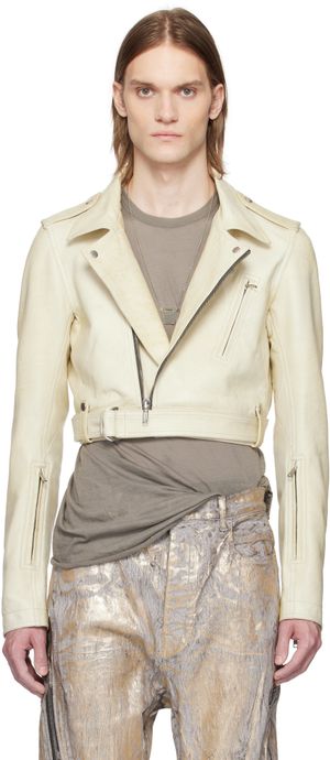 Rick Owens Beige Hollywood Cropped Luke S Stooges Leather Jacket