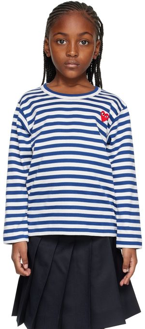 COMME des GARÇONS PLAY Kids Blue & White Heart Long Sleeve T-Shirt