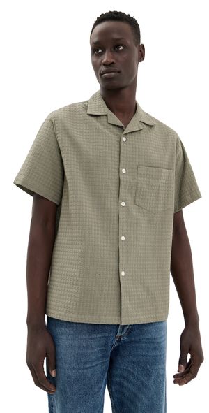 Portuguese Flannel Favo Textured Camp Collar Shirt Khaki L