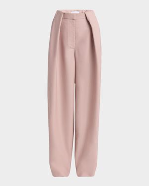 Pleated Wide-Leg Canvas Balloon Trousers