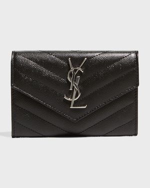 YSL Monogram Small Flap Wallet in Grained Leather