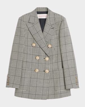 Houndstooth Wool Double-Breasted Jacket