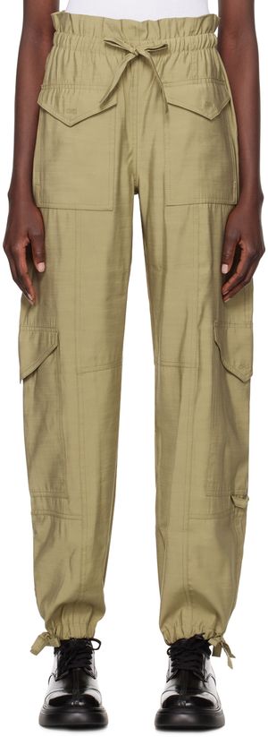 GANNI Pantalon vert à taille haute