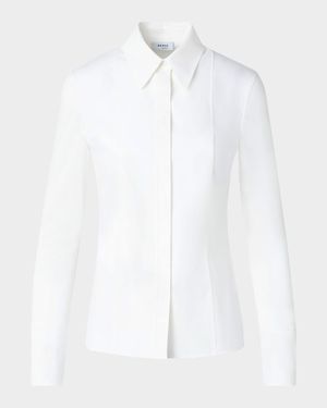 Mixed-Media Button-Down Blouse