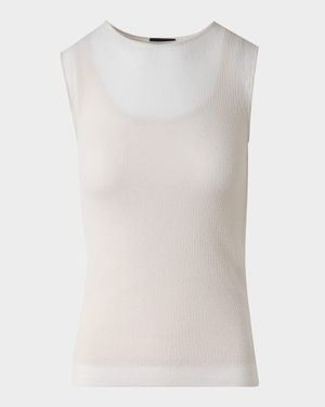 Structured Double-Layer Cotton Blend Knit Top