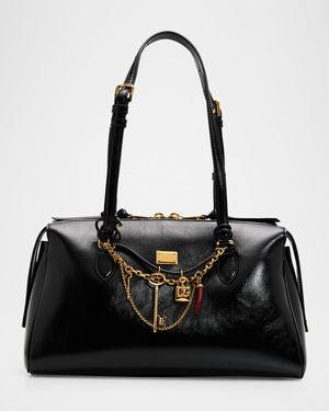Charm-Embellished Leather Top-Handle Bag