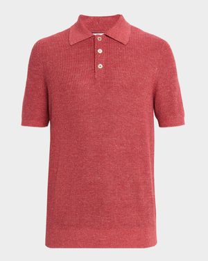 Men's Linen and Cotton Ribbed Polo Sweater