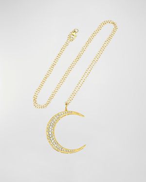 18k Gold Diamond Crescent Moon Necklace