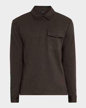 Men's Herringbone Cotton-Blend Zip Polo Shirt