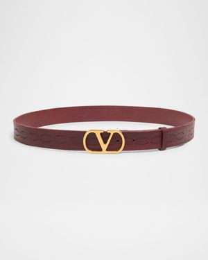Men's Leather V Logo Buckle Belt