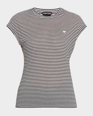 Striped Viscose Cap-Sleeve T-Shirt