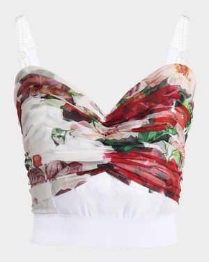Bouquet Rose Chiffon Ruched Crop Tank Top