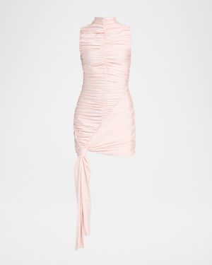 Caspar Ruched Mock-Neck Jersey Mini Dress