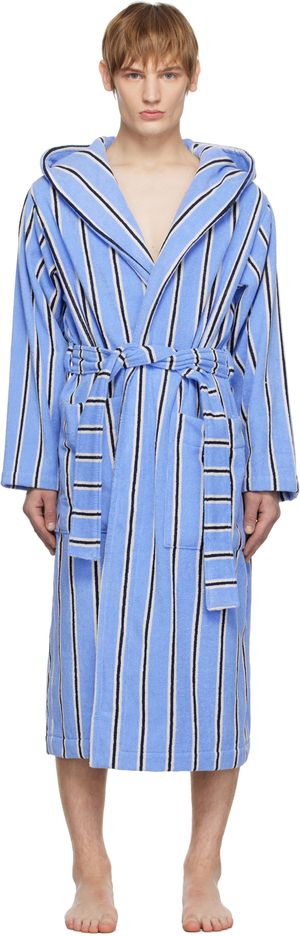 Tekla Blue Terry Hooded Bathrobe