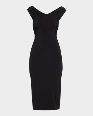 Ruched Organzino Crepe Midi Sheath Dress