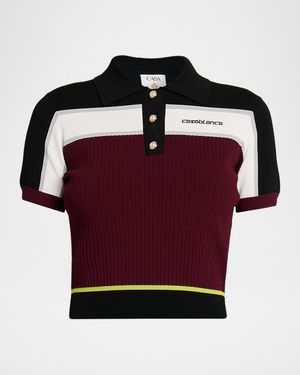 Striped Rib Knit Polo Shirt
