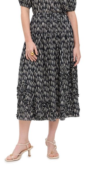 Ulla Johnson Alexandra Ruffled Cotton Midi Skirt Graphite 12