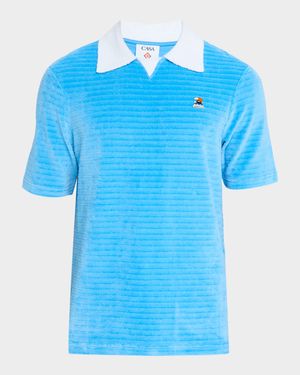 Men's Velour Contrast-Collar Polo Shirt