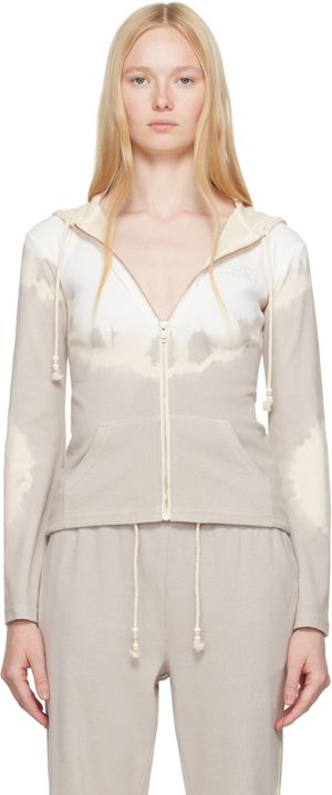 MM6 Maison Margiela Gray & Off-White Interlock Cotton Jersey Hoodie