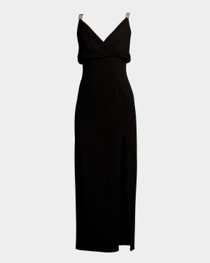 Sleeveless Side-Slit Crepe Maxi Dress
