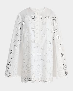 Scalloped Eyelet-Embroidered Mini Shift Dress