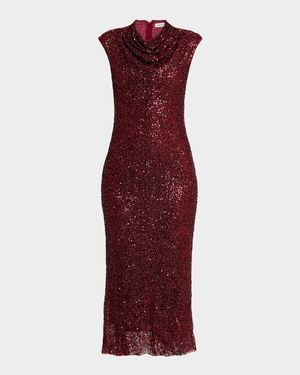 Zaria Cowl-Neck Sequin Midi Dress
