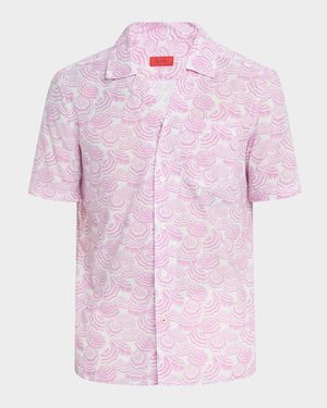 Men's Cotton Umbrella-Print Camp Shirt