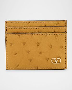 Men's Ostrich-Effect VLogo Card Holder