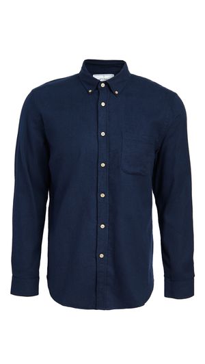Portuguese Flannel Teca Brushed Flannel Button Down Shirt Navy M