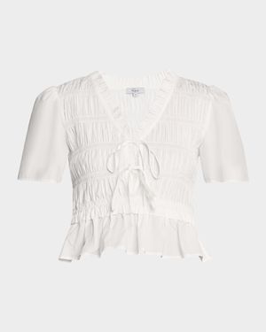 Portia Shirred Tie-Front Blouse