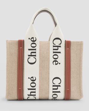 Woody Small Tote Bag in Linen with Crossbody Strap