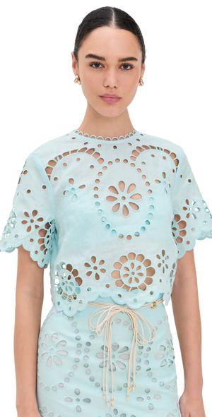Zimmermann Awaken Embroidered Bodice Shirt Mint 1