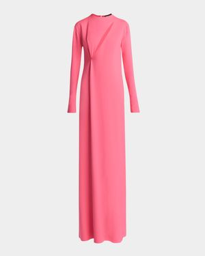 Slash Cutout Long-Sleeve Double Georgette Gown