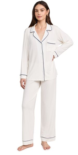 Eberjey Gisele The Long Pajama Set Pure Ivory/Navy S