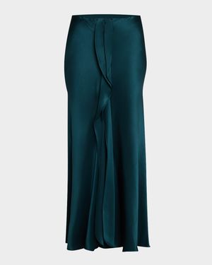 Silk Center-Pleat Midi Skirt