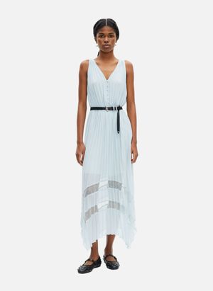 The Kooples - Robe longue avec plissage et plumetis - Taille 40 - Bleu