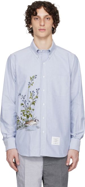 Thom Browne Blue Straight Fit Stitch Goose Scenic Shirt