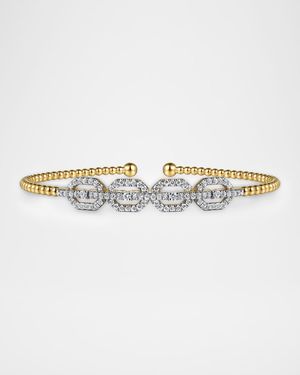 14K Yellow Gold Bujukan Bead Cuff Bracelet with Diamond Pave Links