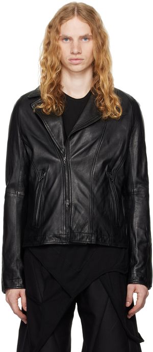 Julius Blouson noir en cuir grainé