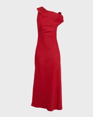 Suis Asymmetric Linen Midi Dress