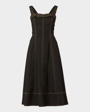 Maxwell Sleeveless Topstitched A-Line Midi Dress