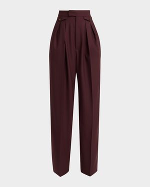 High-Rise Pleated Wool Gabardine Wide-Leg Pants
